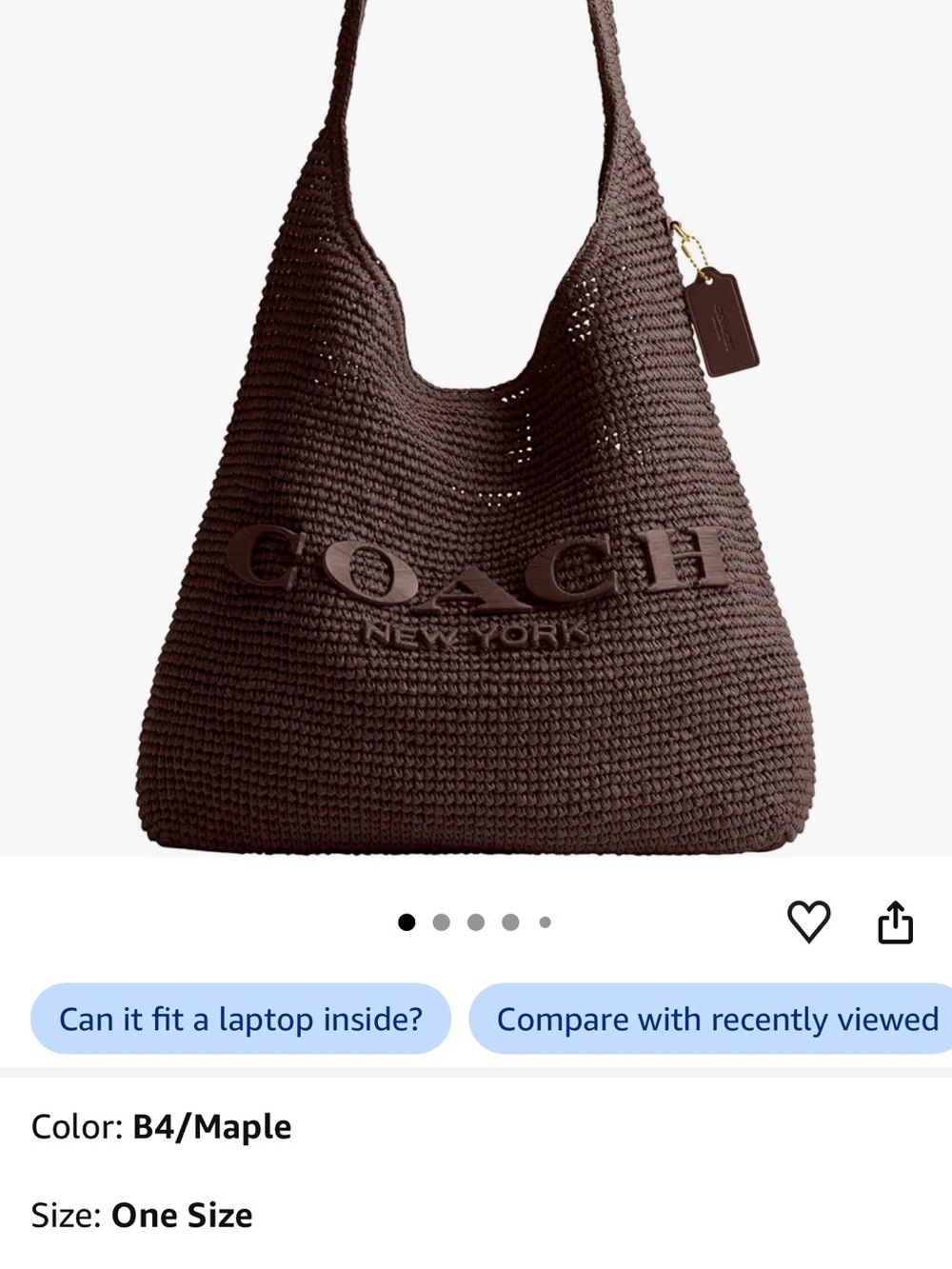 Coach Raffia Brooklyn Shoulder Bag in Brown Size 39 - Picture 7 of 7